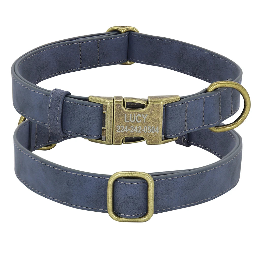 Collier Chien Personnalisé - Cuir Rembourré - Or-Pile Poils
