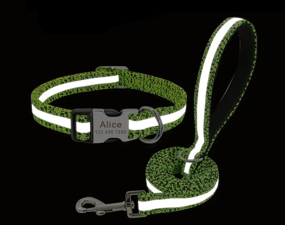 Pack Collier Personnalisé et Laisse Chien - Réfléchissant-Pile Poils