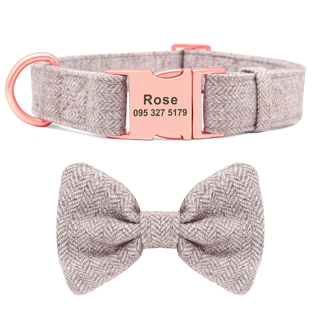 Collier Chien Personnalisé - Nœud Papillon Laine-Pile Poils