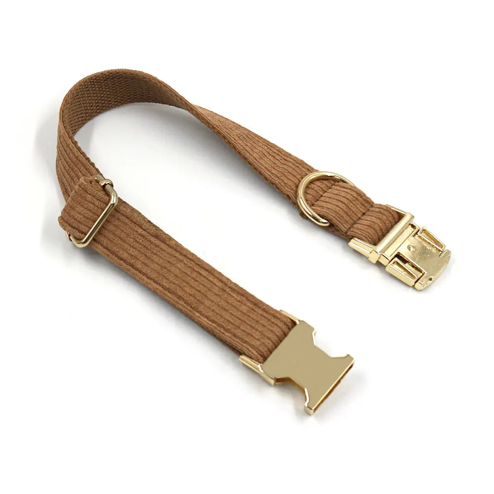 Collier Personnalisé Chien - Velours Côtelé - Marron-Pile Poils