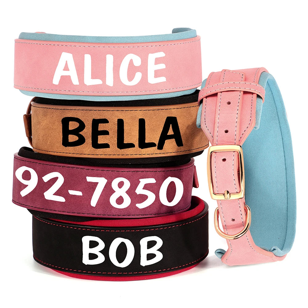 Collier Personnalisé Large en Cuir Rembourré-Pile Poils
