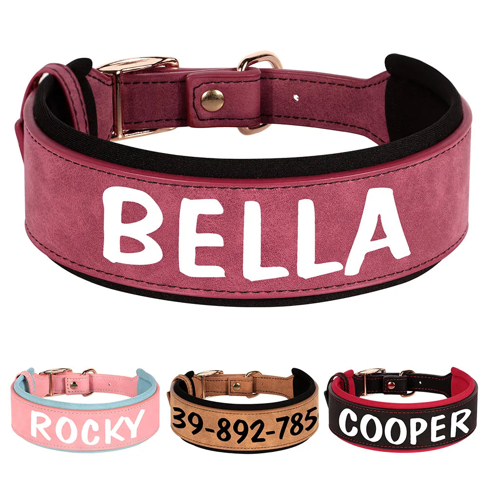 Collier Personnalisé Large en Cuir Rembourré-Pile Poils