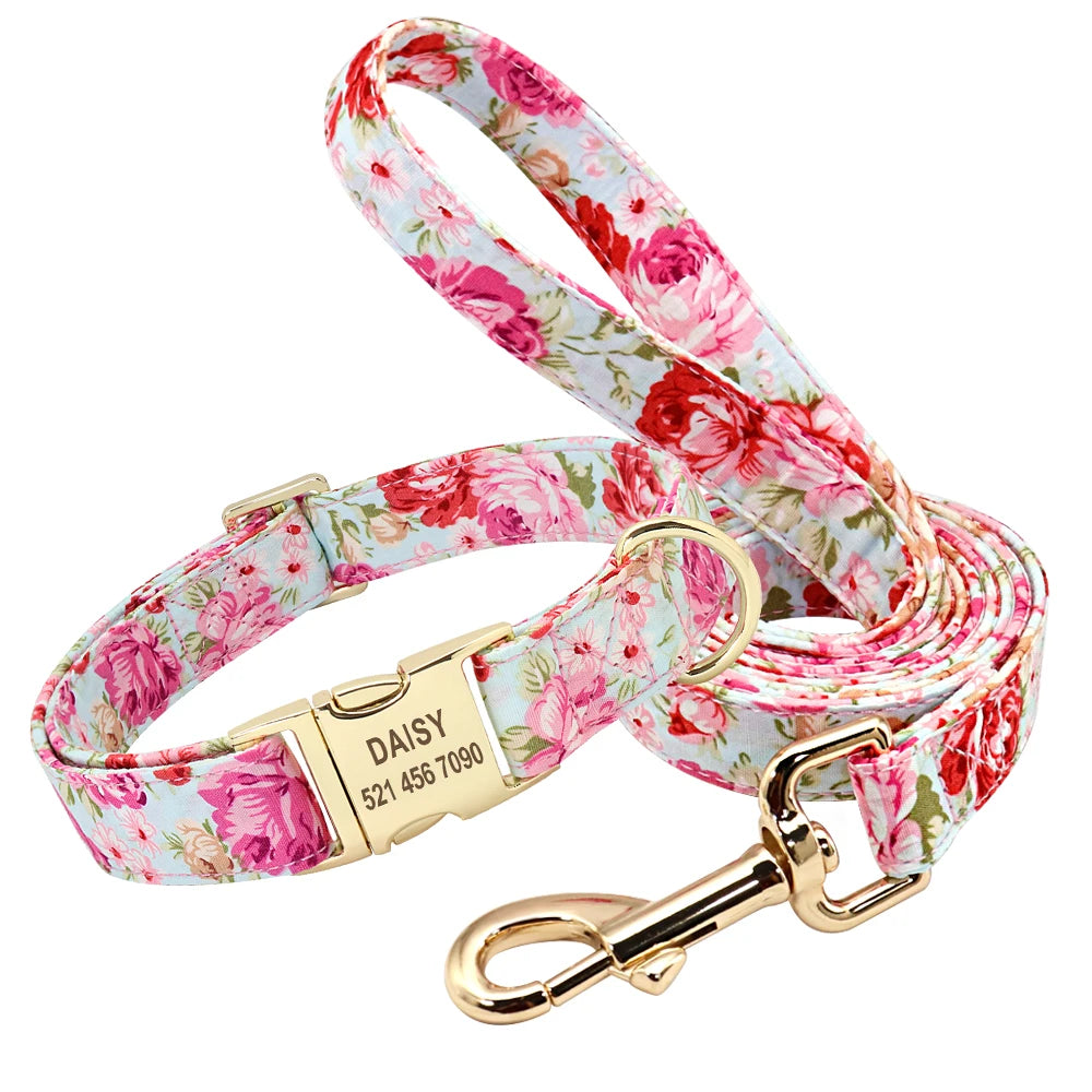 Pack Collier Personnalisé et Laisse Chien - Flowers-Pile Poils