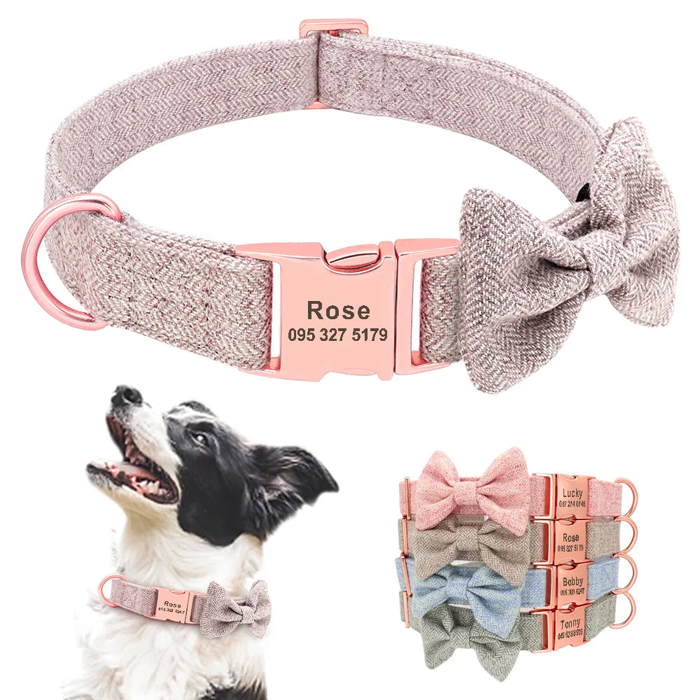 Collier Chien Personnalisé - Nœud Papillon Laine-Pile Poils