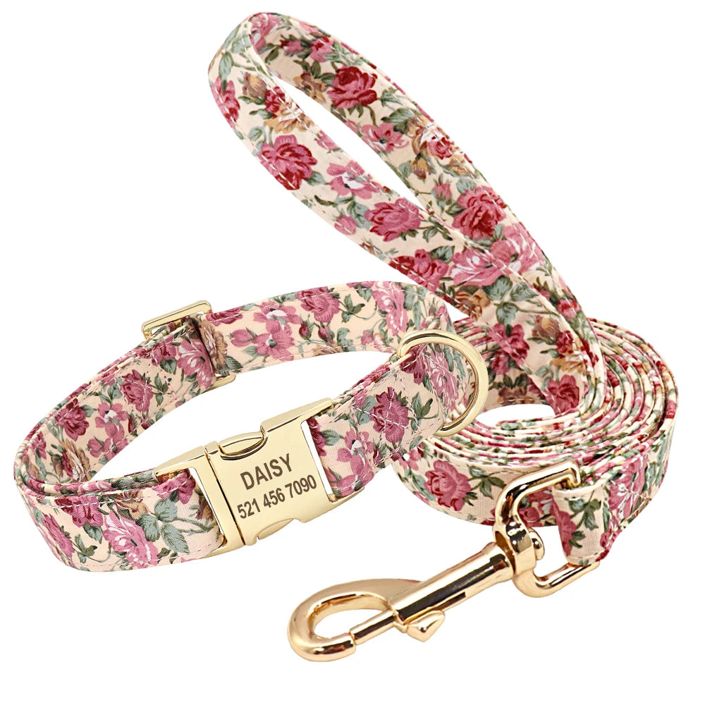 Pack Collier Personnalisé et Laisse Chien - Flowers-Pile Poils