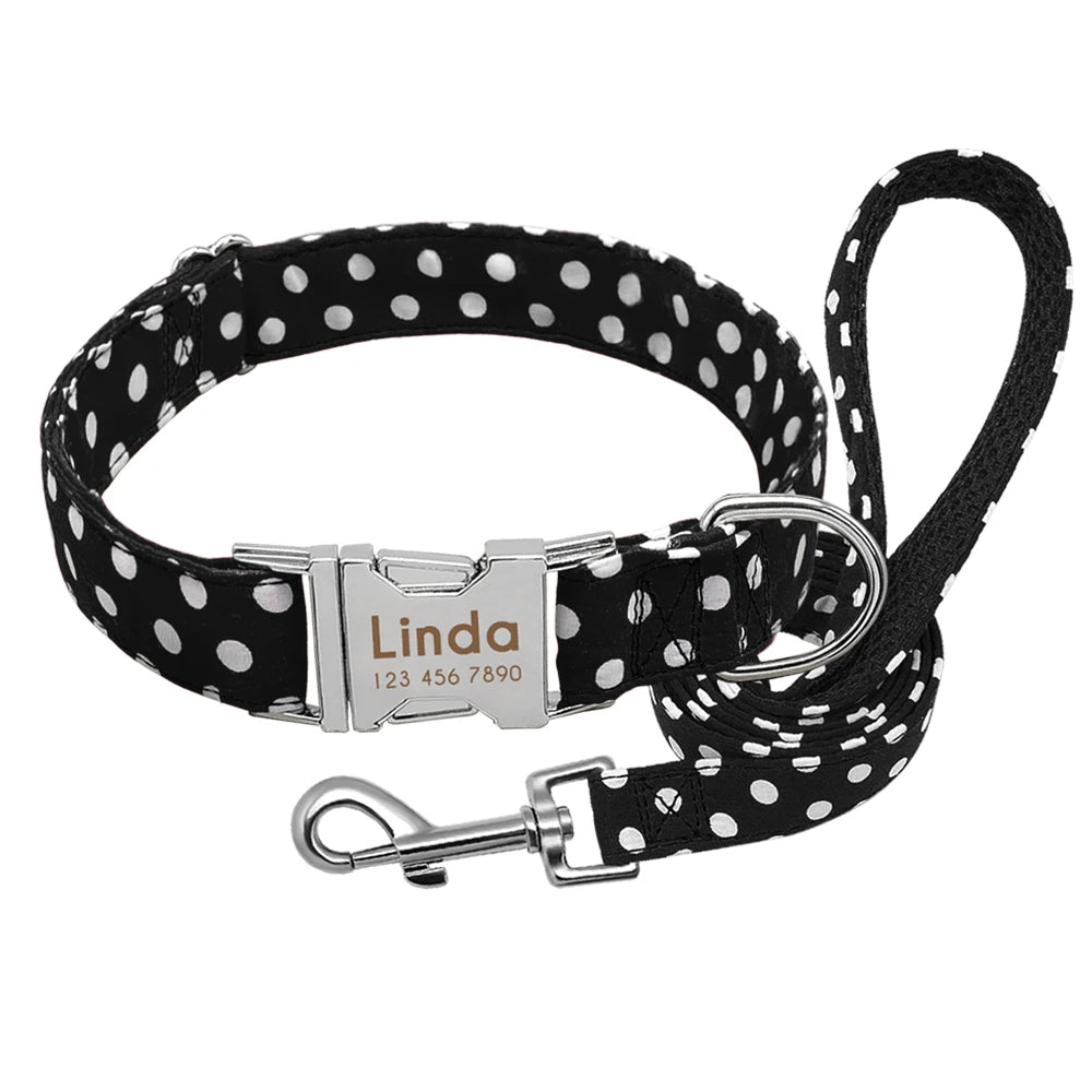 Pack Collier Personnalisé Chien et Laisse - Pois-Pile Poils