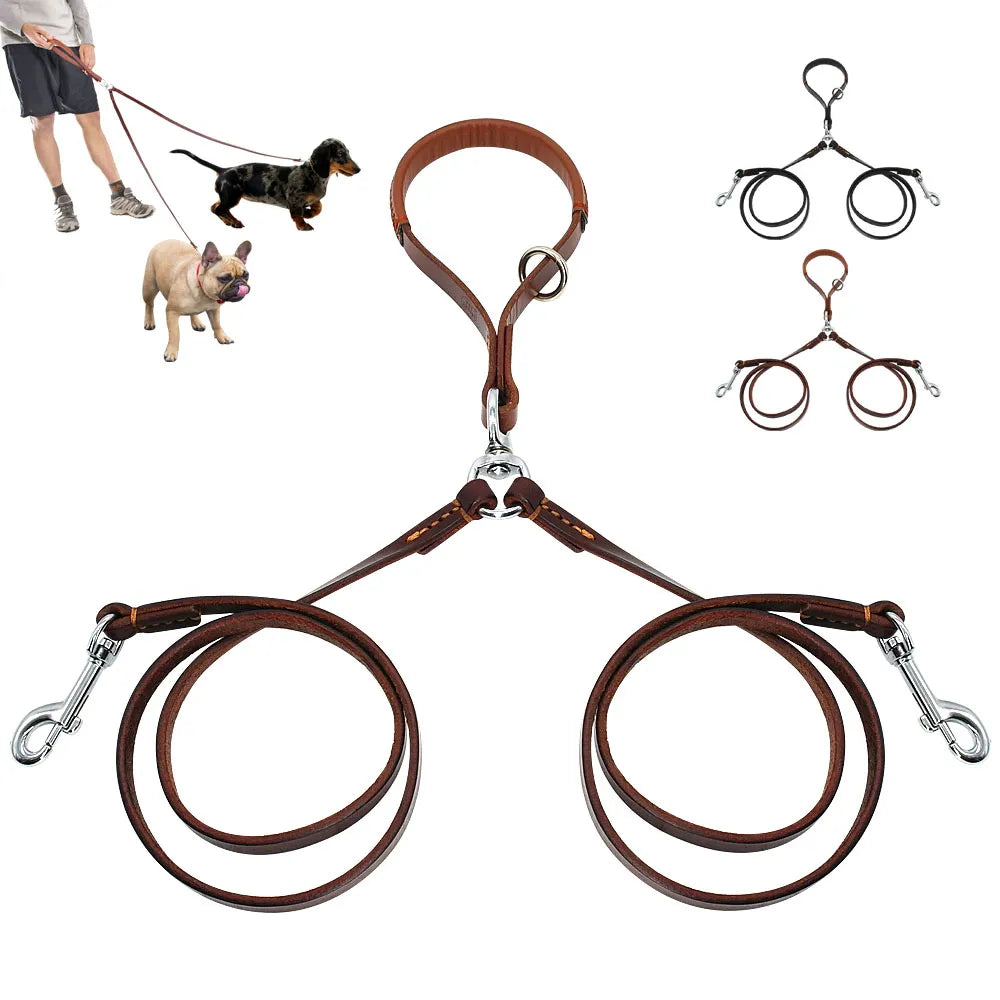 Laisse Double en Cuir Chien