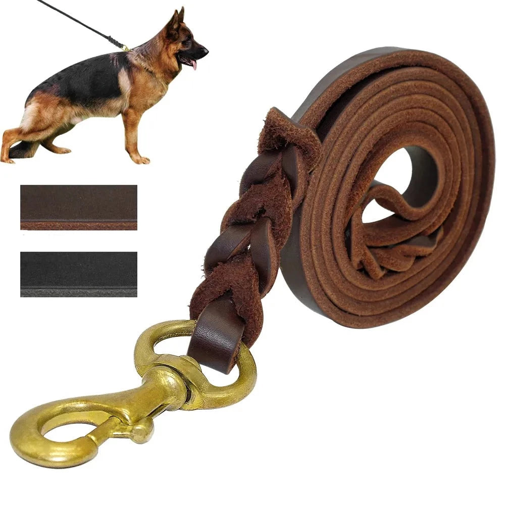 Laisse Cuir Tressée Chien Moyen et Grand