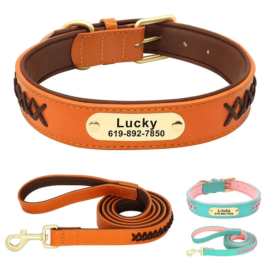 Pack Collier Personnalisé et Laisse Chien - Cuir Tressé