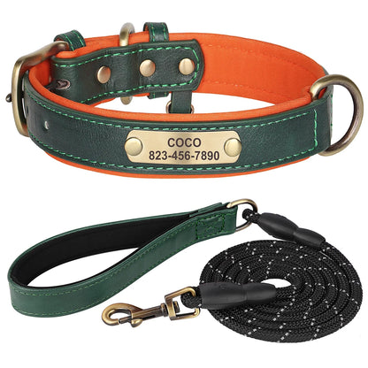 Pack Collier Personnalisé et Laisse Chien - Cuir Rembourré-Pile Poils