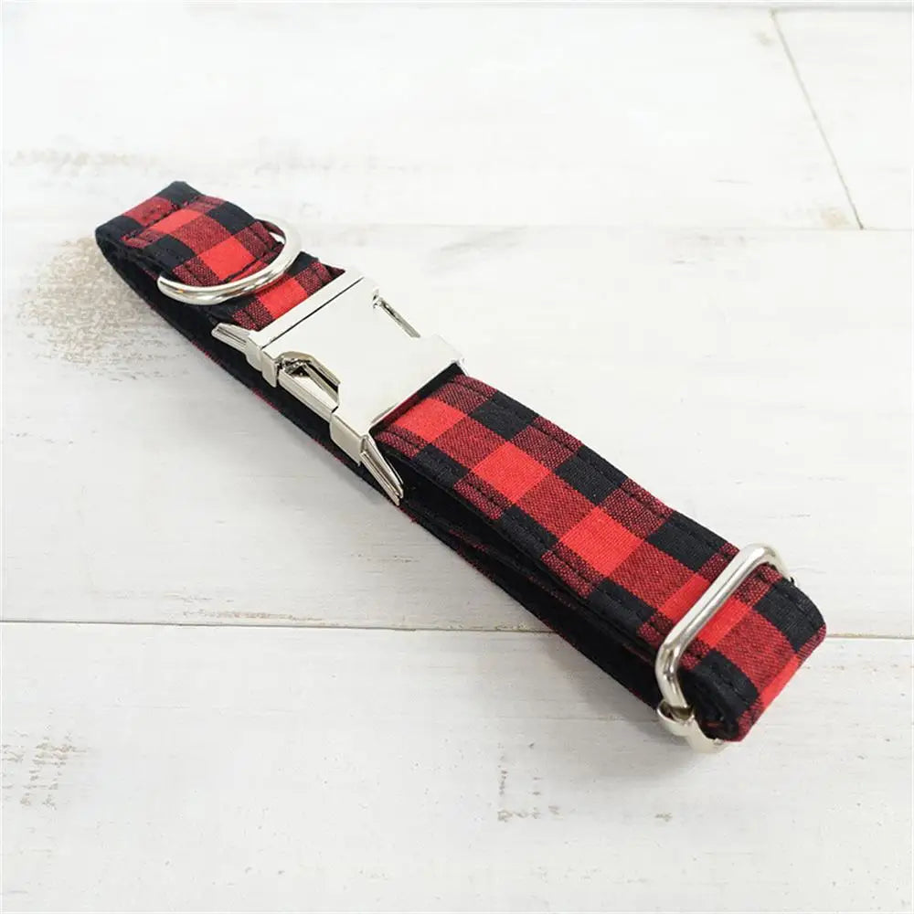 Collier Chien Personnalisé - Carreaux Rouge Noir-Pile Poils