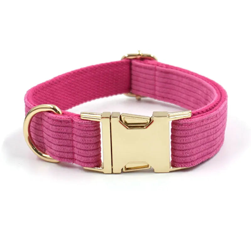 Collier Personnalisé Chien - Velours Côtelé - Rose-Pile Poils