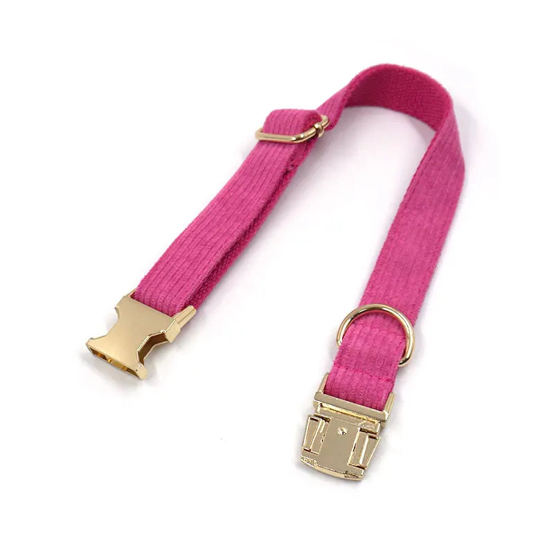 Collier Personnalisé Chien - Velours Côtelé - Rose-Pile Poils