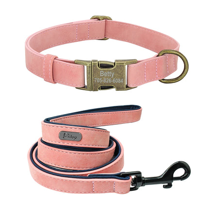 Pack Collier Personnalisé et Laisse Chien - Cuir - Lucy-Pile Poils