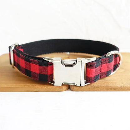 Collier Chien Personnalisé - Carreaux Rouge Noir