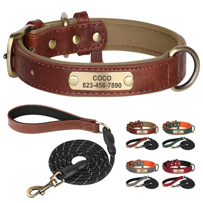 Pack Collier Personnalisé et Laisse Chien - Cuir Rembourré